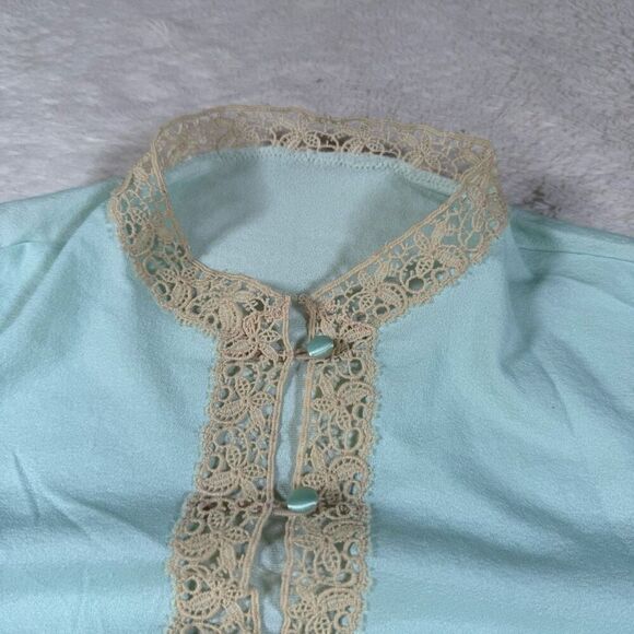Vintage 70s Turquoise Lace High Neck Women’s Button Up Mini Dress - Picture 5 of 7